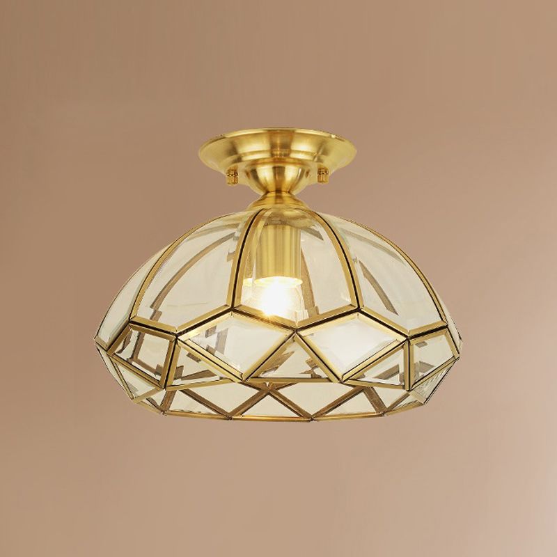 Plafonnier en laiton, luminaire traditionnel en verre, plafonnier encastré avec ombrage