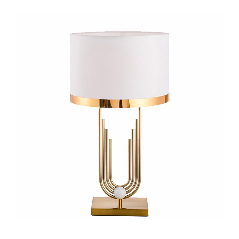 Fabric Drum Shade Table Lighting Ideas Minimalism 1-Light Living Room Nightstand Lamp