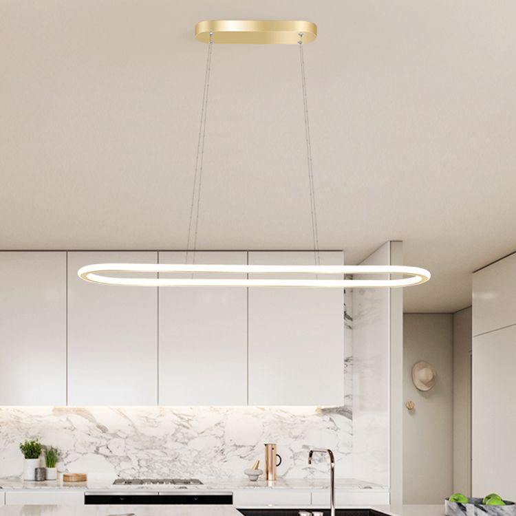 Oval LED Island Light White Acrylic Shade Hanging Lamp for Dinning Room