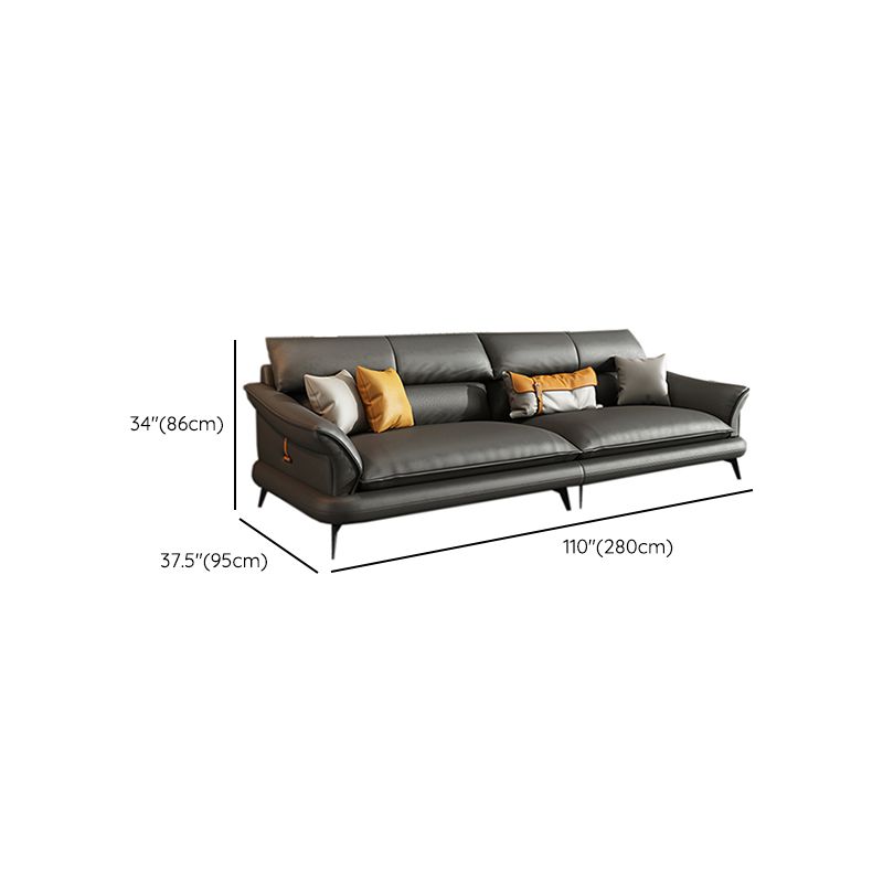 Contemporary Genuine Leather Flared Arm Sofa For Living Room