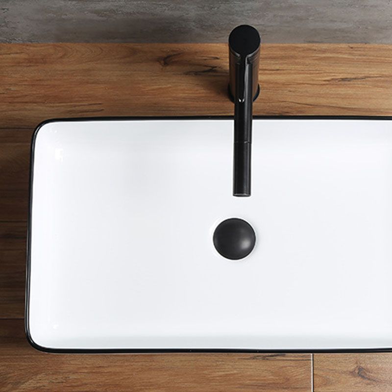 Modern Bathroom Sink Rectangular Porcelain Trough Sink with Pop-Up Drain