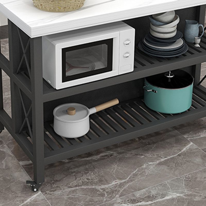 White Faux Marble Top Kitchen Trolley with Wheels for Dining Room