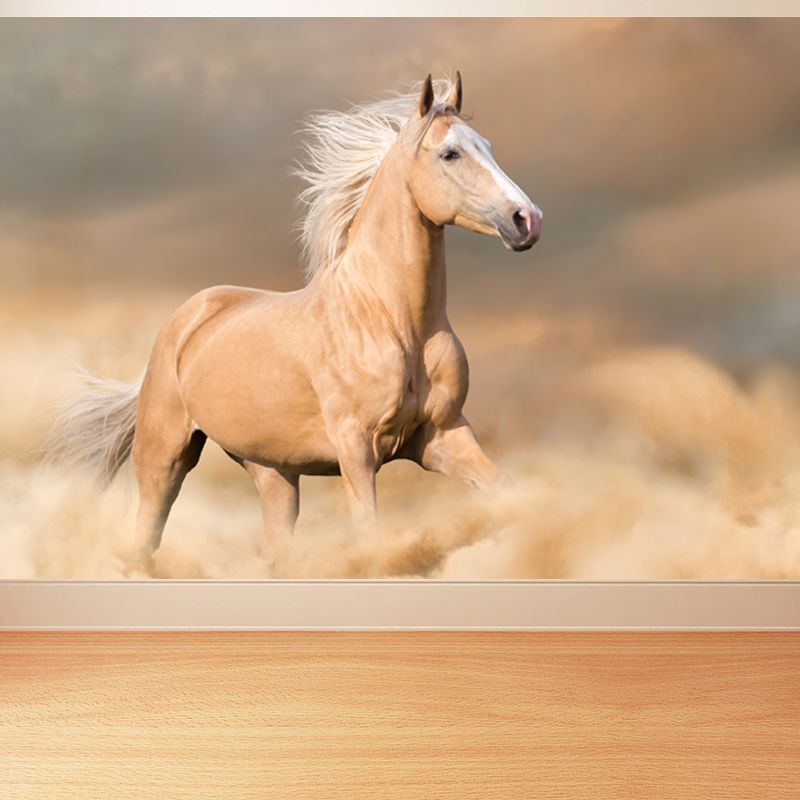 Photography Running Horse Wall Mural for Dining Room, Brown, Custom Size Available