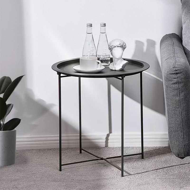 Mid-Century Cross Legs Side Table Metal Round Side End Table