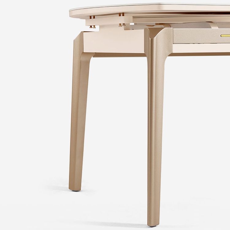 Extendable Round Dining Table Solid Wood 4 Legs Dining Table for Dining Room