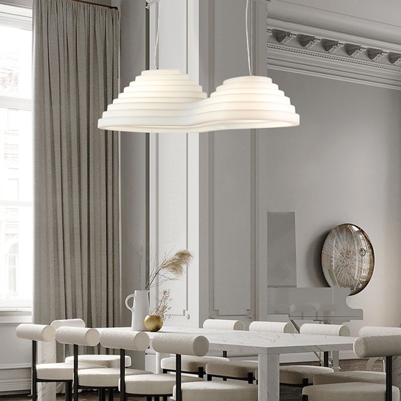 2 - Light Unique Kitchen Island Fixture in White Iron and Plastic Ceiling Pendant Light