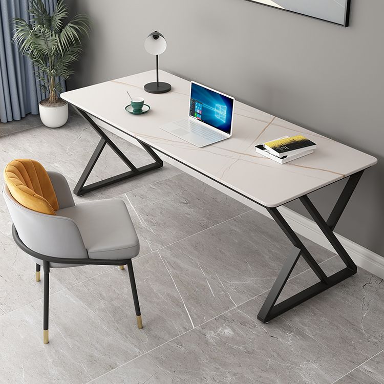 Rechthoek gesinterde stenen tweekleurige eettafel eenvoud dubbele voetstuktafel voor eetkamer