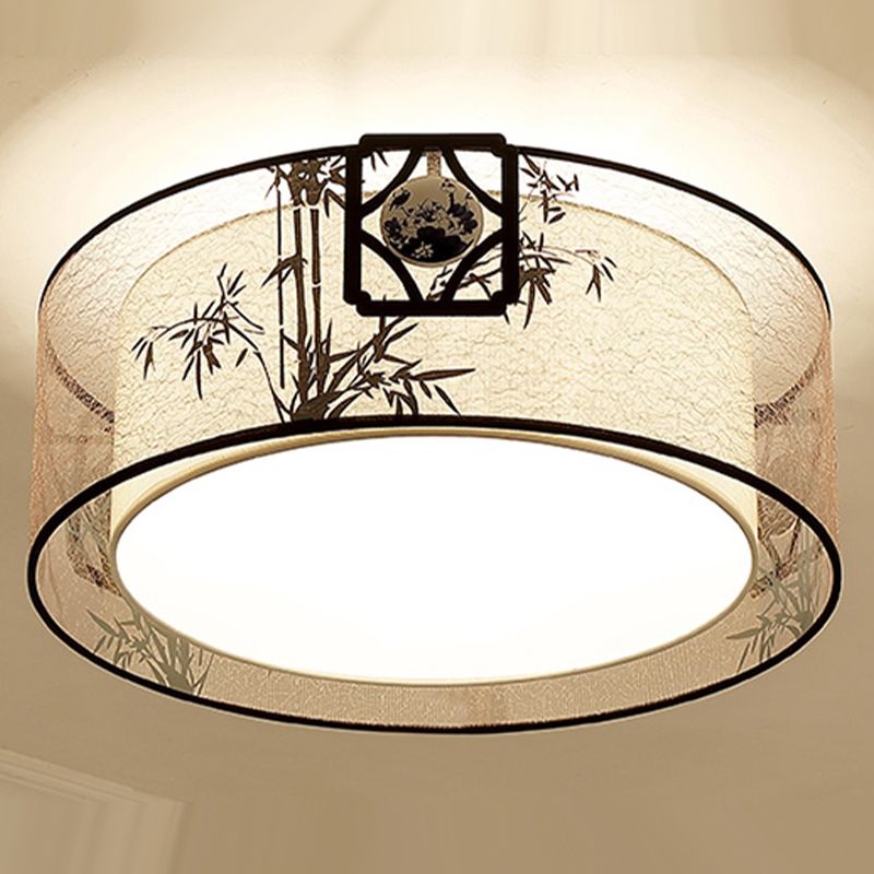Plafonnier encastré beige en tissu de style chinois pour salon