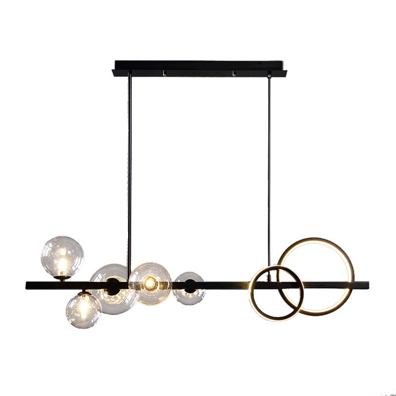 Light Light Modern Pendant Lighting Sphérique Hanging Island Lights avec une teinte en verre transparent