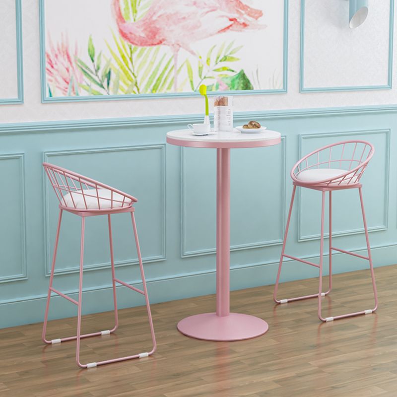 Industrial Style Pink Bar Table Marble White 23.6"W Top Indoor Bistro Table