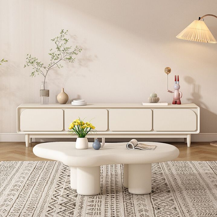 Solid Wood Cream Coffee Table Cloud-Shaped 4 Legs Cocktail Table