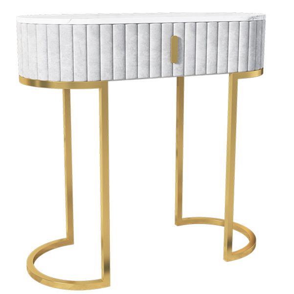 Glam Oval Console Accent Table Antique Finish Sofa Console Table in Marble