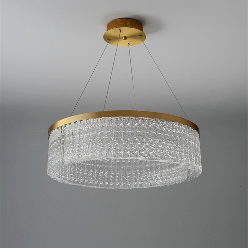 Minimalistic Chandelier Gold Geometric Shaped LED Hanging Island Light with Crystal Shade