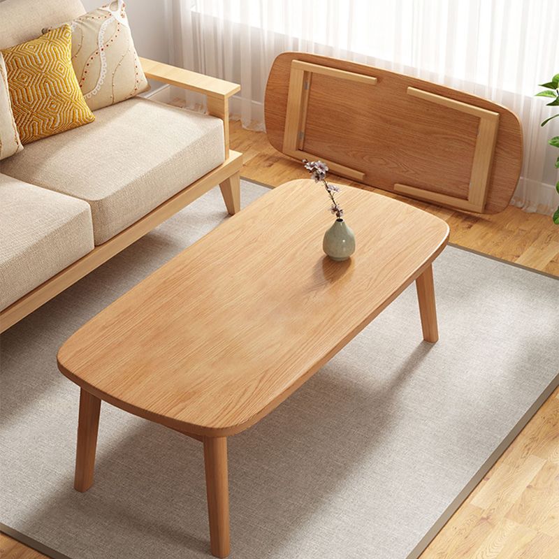 Modern Solid Wood Rectangular Coffee Table 4 Legs Folding Cocktail Table