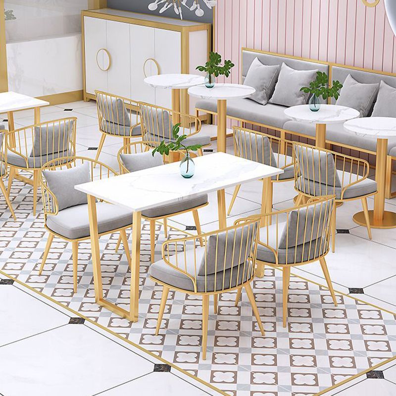 Glam Upholstered Dining Chairs Metal Windsor Back Arm Chairs