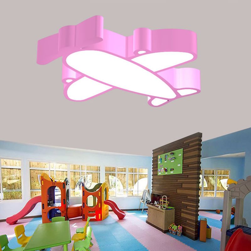 Cartoon Integrated LED Ceiling Lamp Red/Pink/Blue Plane Flush Mounted Light with Acrylic Shade