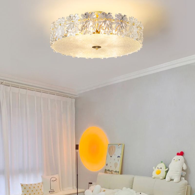 Plafonnier de forme ronde moderne en fer avec abat-jour en verre pour chambre à coucher et étude