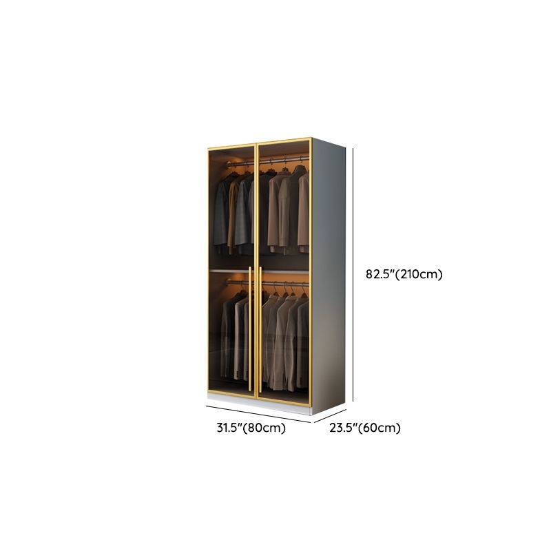 Modern Wood and Glass Wardrobe Freestanding Wardrobe with Soft Close Drawers and Doors
