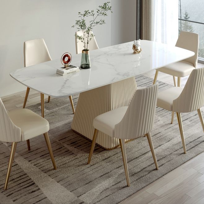 Metal Traditional Luxury Rectangular Dining Table Sintered Stone Table with Pedestal Base