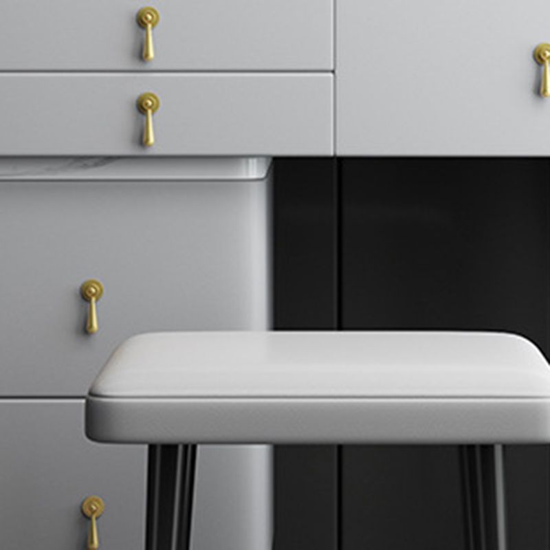 Modern Stone Top Vanity Makeup Dressing Table Stool Set Grey Stool