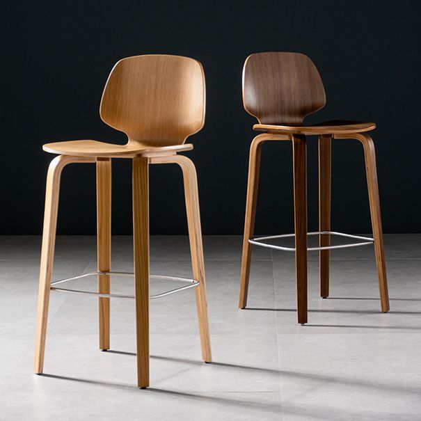 Solid Wood Dining Stools Contemporary Brown Bar Stools with Footrest