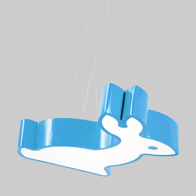 Rabbit Sleeping Room Ceiling Lamp Acrylic Kids Style LED Pendant Chandelier in Red/Blue/Yellow