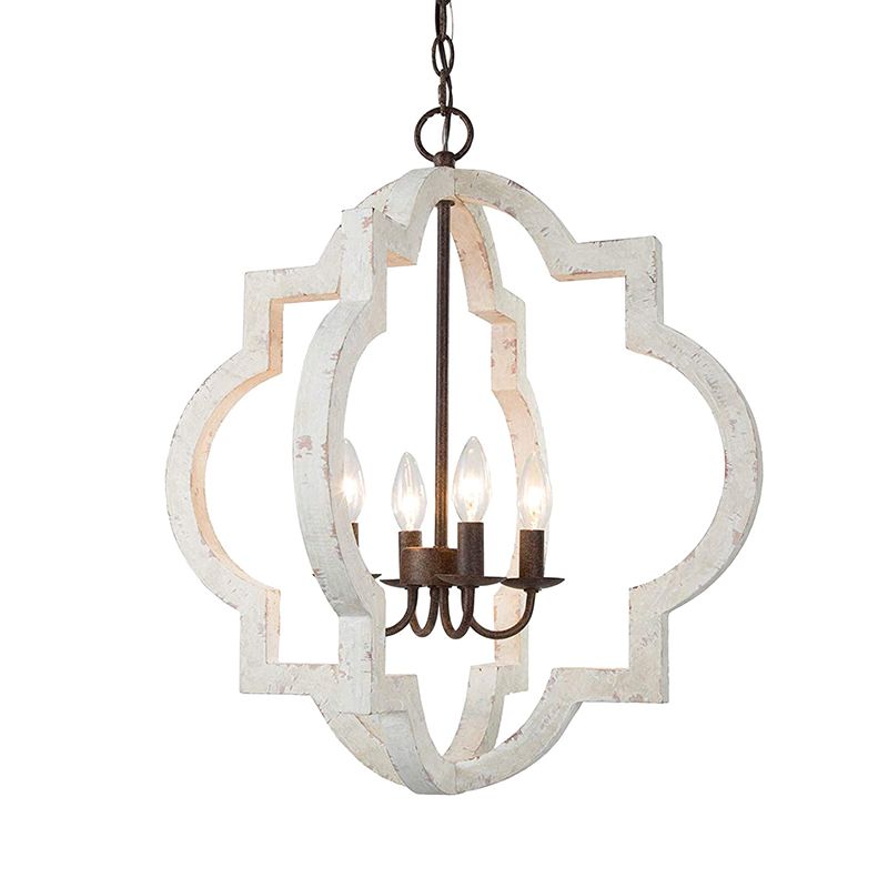 Iluminación colgante de jaula de madera araña de campo francesa para comedor