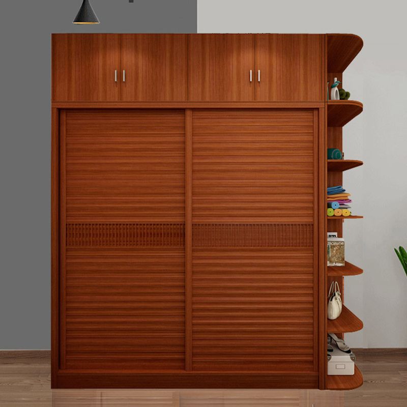 Brown Engineered Wood Wardrobe with Sliding Doors Modern Cabinet for Bedroom