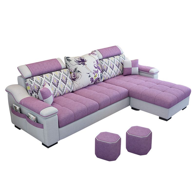 Nordic with Storage Fabric Living Room Sofa Chaise Pillows Sofa