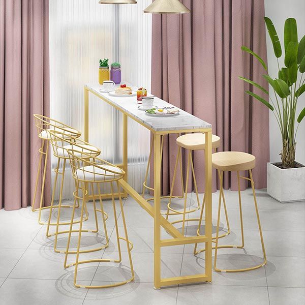 Modern Marble Bar Table Set 1/2/7 Pieces Rectangle White Trestle Table and Stool Set