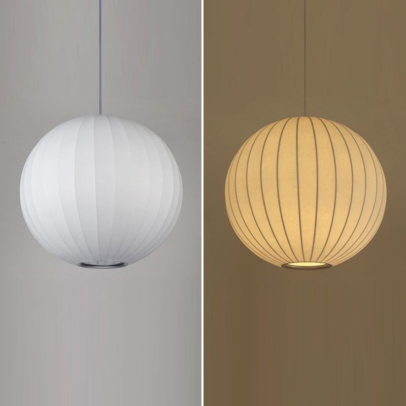 Globe Stretch Silk Suspension Lamp Nordic Style 1-light Dining Room Lighting Fixture in White