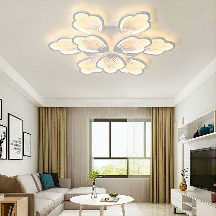 White Acrylic Shade Semi Flush Ceiling Light in Modern Concise Style Radial Metal Indoor Flush Mount