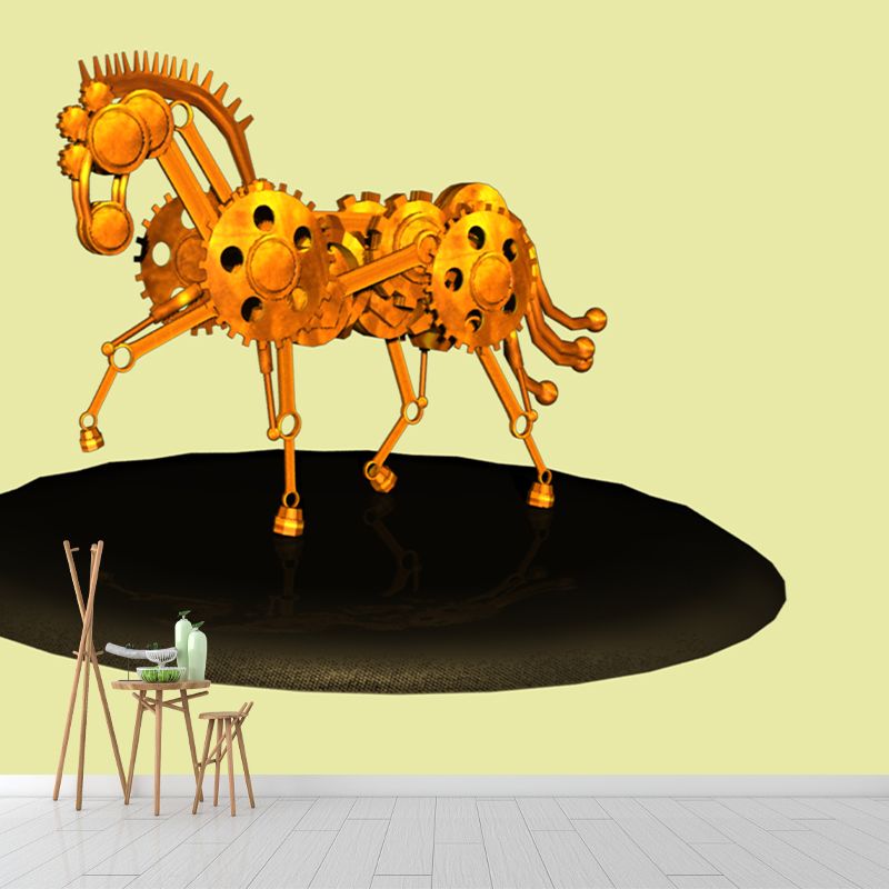 Gearwheel Illustration Mural Moisture Resistant Wall Decor for House Interior