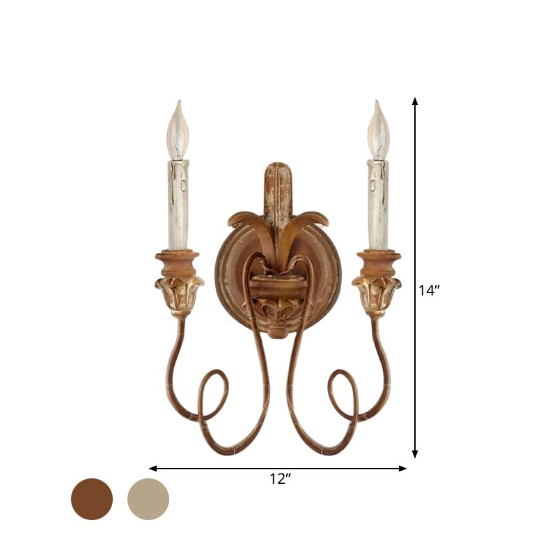Curvy Bedroom Wall Mounted Lamp Rustic Stylish Wood 2 Lights White/Brown/Distressed White Sconce Light Fixture