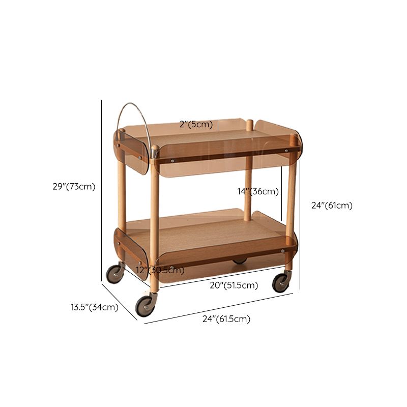 Rectangular Solid Wood End Table with Casters 28.7" Tall 2-Tier Side Table in Brown