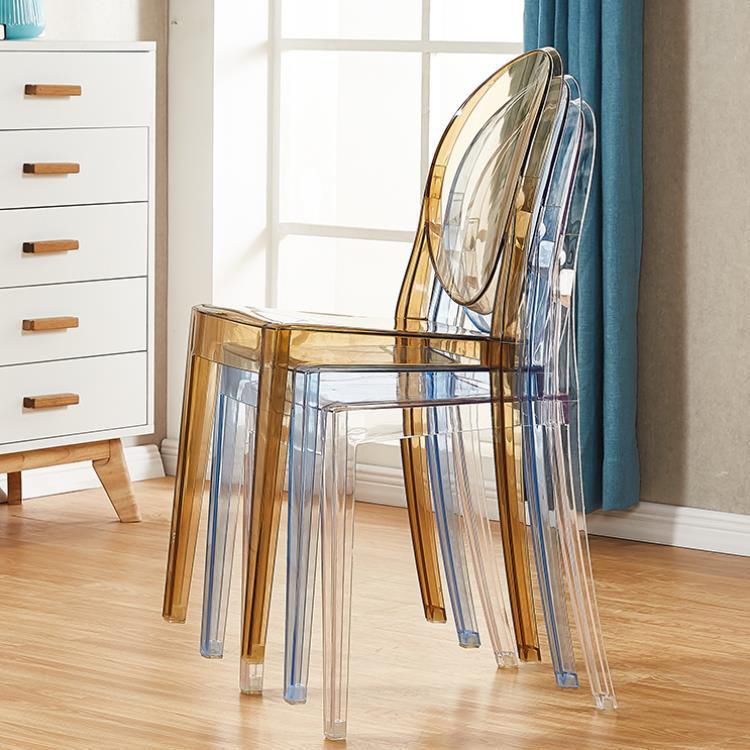 Silla lateral de acrílico moderna y contemporánea para comedor, silla con respaldo abierto