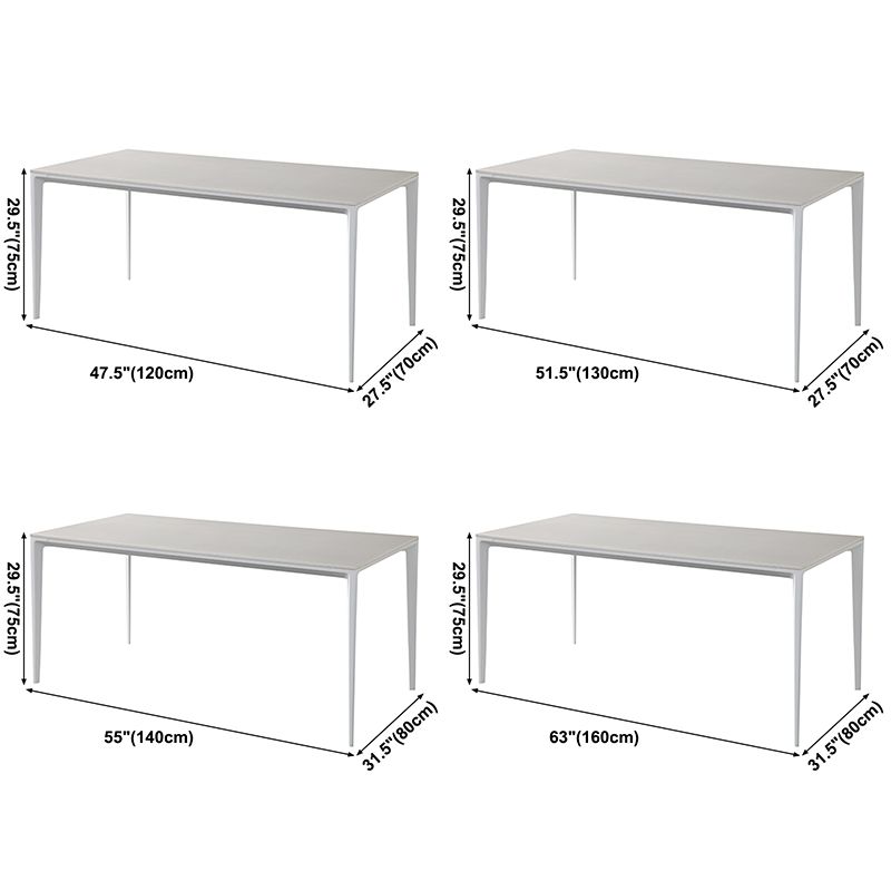 Contemporary Sintered Stone Top White Dining Table Rectangle Shape Dining Table with 4 Legs Base