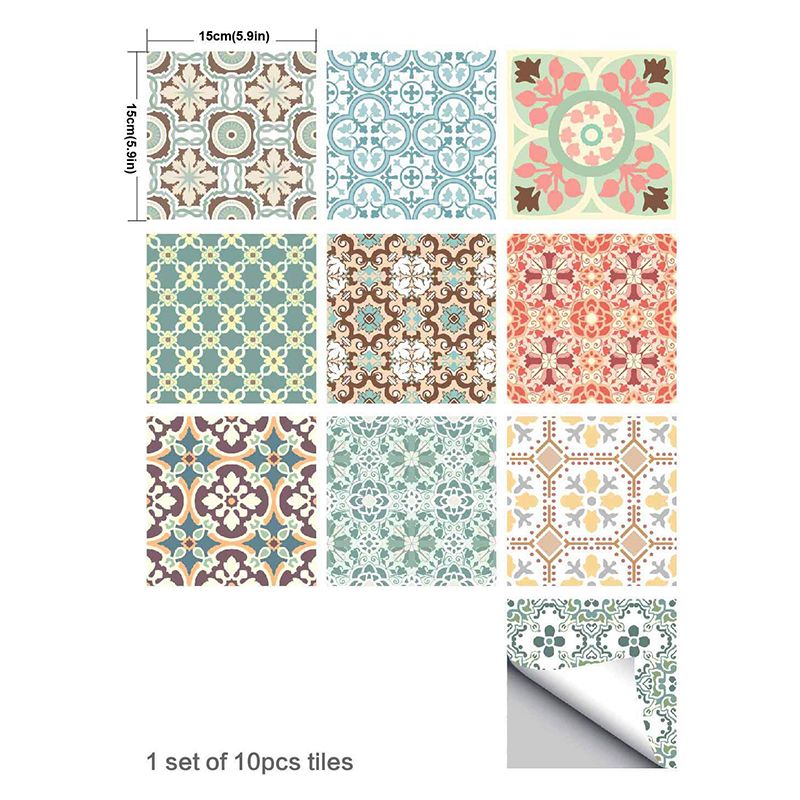 Boho Chic Geometric Wallpaper Panel in Red-Blue-Green Self Adhesive Wall Art for Bath