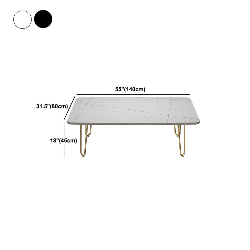 Glam Rectangle Stone Top Cocktail Table with 4 Metal Legs Coffee Table