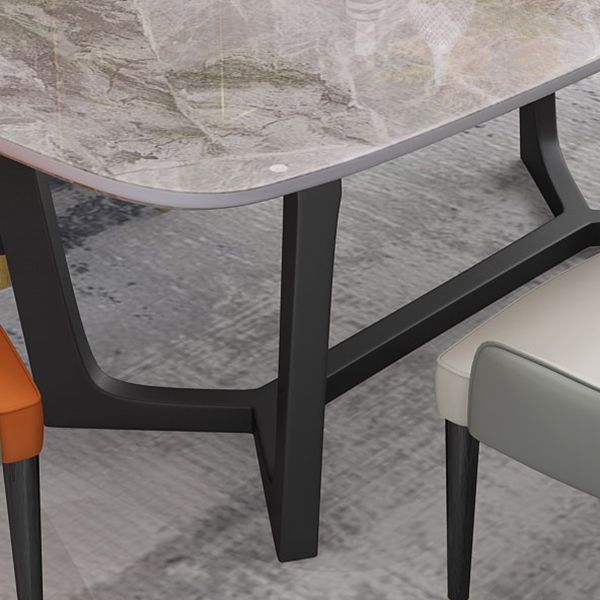 Luxury Sintered Stone Fixed Table Rectangle Trestle Base Dining Desk