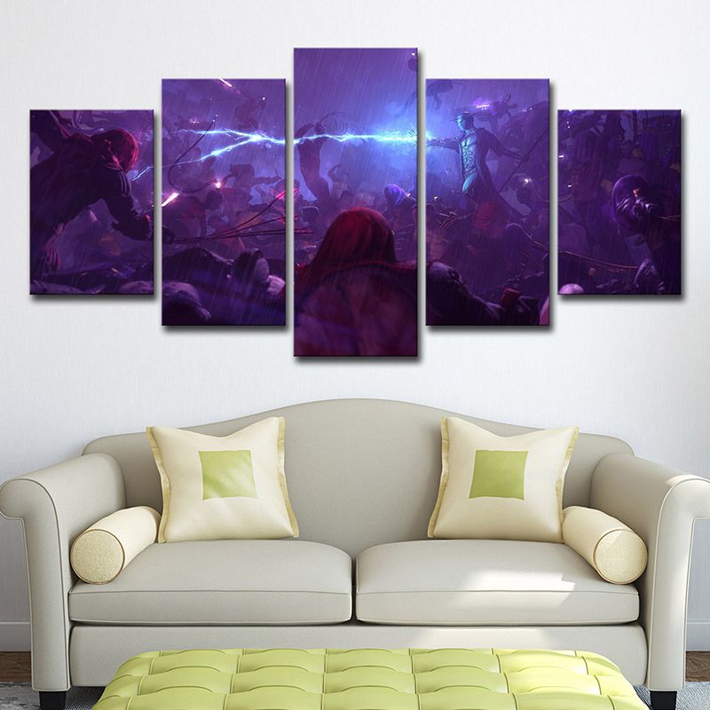 Re-Legion Game Scene Canvas Print Multi-Piece Kids Bedroom Wall Art Decor in Purple