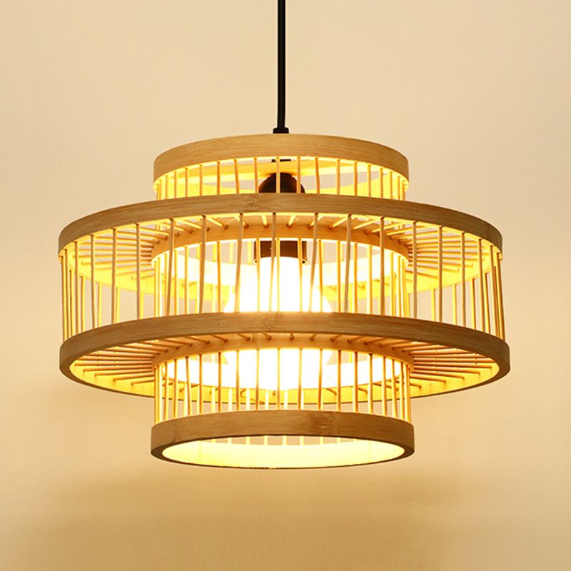 1 leichte Bambus -Anhänger Leichte Nordische Moderne im Wohnzimmer Hanglampenvorrichtung