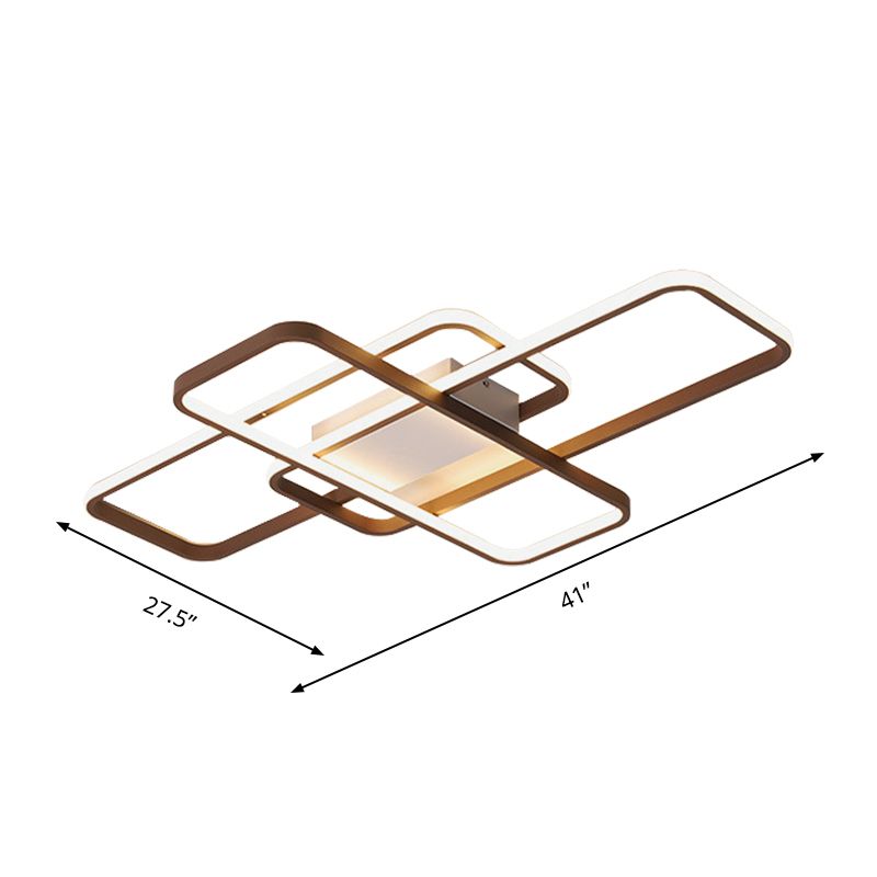 Rechteckige, einbaufertige, moderne Acryl-LED-Deckenleuchte in Braun mit warmem/weißem Licht, 27,5"/41" breit