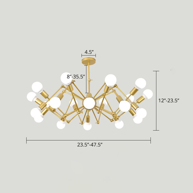 Spider Metal Chandelier Industrial Clothing Shop Commercial Pendant Lighting with Open Bulb Design