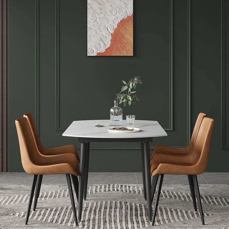 Modern Style Sintered Stone Dining Table 51.18'' Round Drop-Leaf Table with 4 Legs