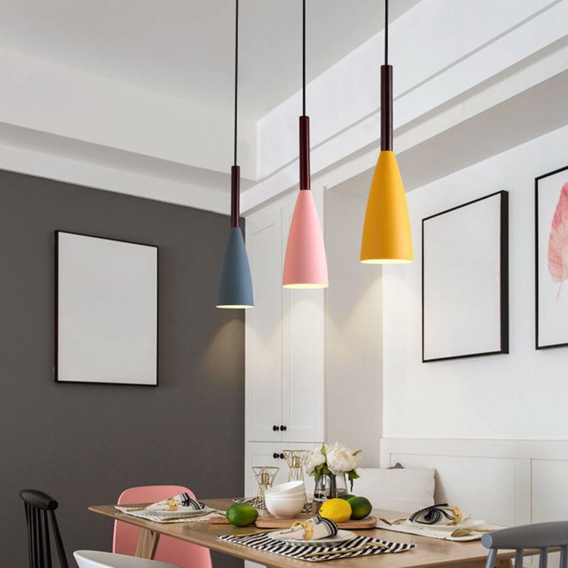 Cone Shape Hanging Lighting Modern Style Metal 1 Light Pendant Lamp for Bedside