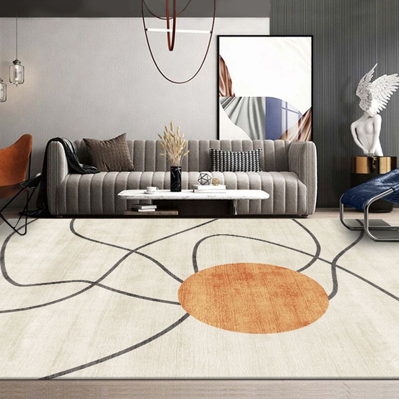 White Tone Modern Area Rug Polyester Abstract Lines Rug Non-Slip Backing Indoor Rug for Living Room