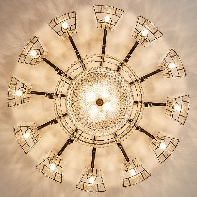 Clear Crystal Radial Flush Chandelier Traditional Living Room Semi Flush Mount Light in Black