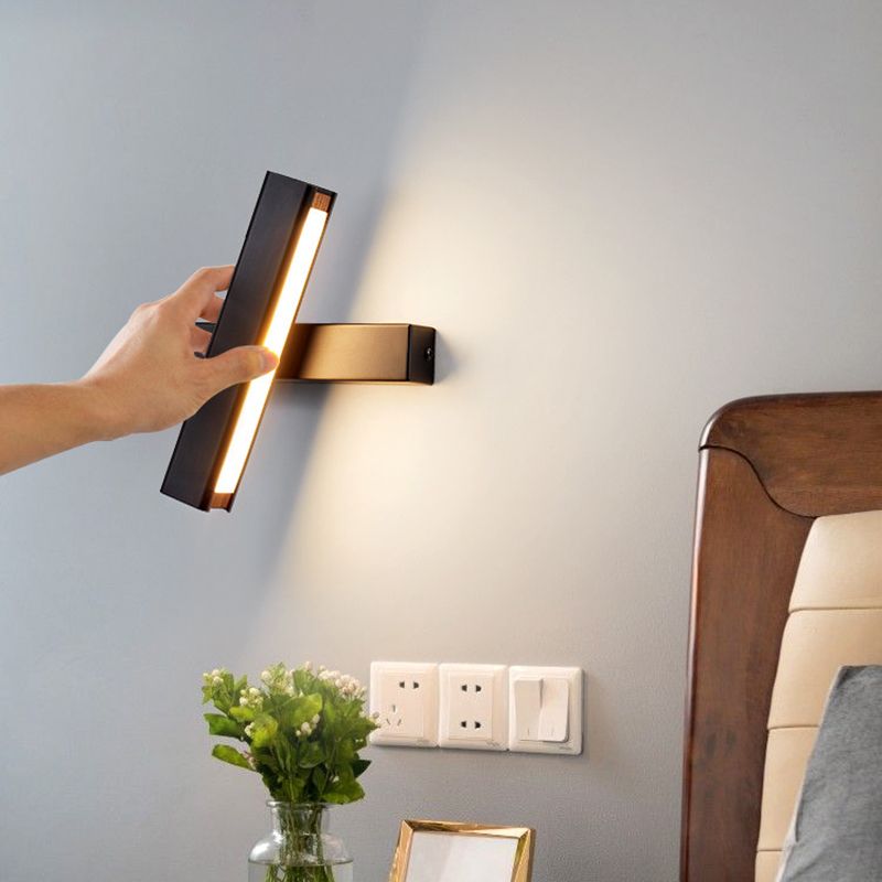 Rectangular Aluminium Rotatable Wall Sconce in Modern Concise Style Wrought Iron LED Wall Light with Wooden Decoration