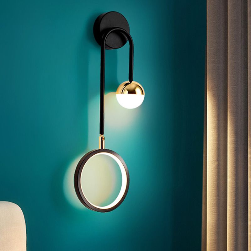 Black Metal LED Wall Lamp 2 Light Hanging Wall Sconce Lamp with Glass Globe and Acrylic Shade